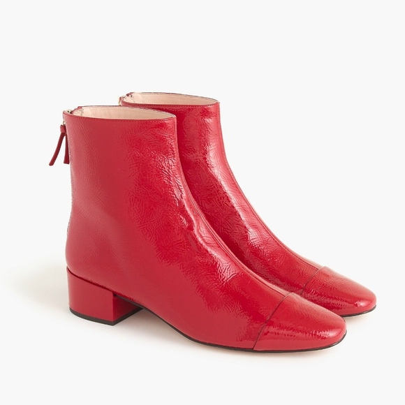 New JCREW Cap-toe Ankle Boots Red Patent Leather - Picture 2 of 4